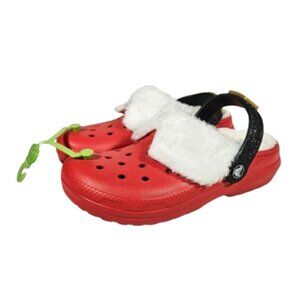 Crocs Santa Classic Lined Clogs Red White Black Kids Size J3 Christmas